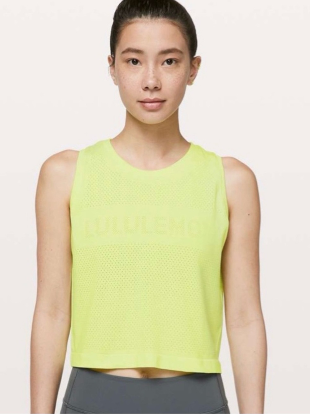 lululemon athletica Train to be Neon Yellow Mesh Crop Tank